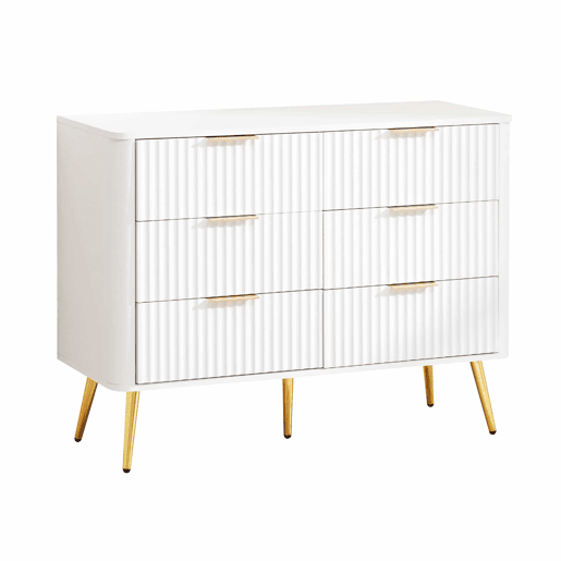Cómoda de 6 gavetas - Moderna com puxadores de metal, corrediças com fecho suave, pés elevados de 20 cm, sistema anti-tombamento - Branca
