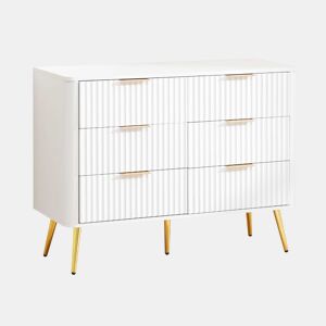 Cómoda de 6 gavetas - Moderna com puxadores de metal, corrediças com fecho suave, pés elevados de 20 cm, sistema anti-tombamento - Branca