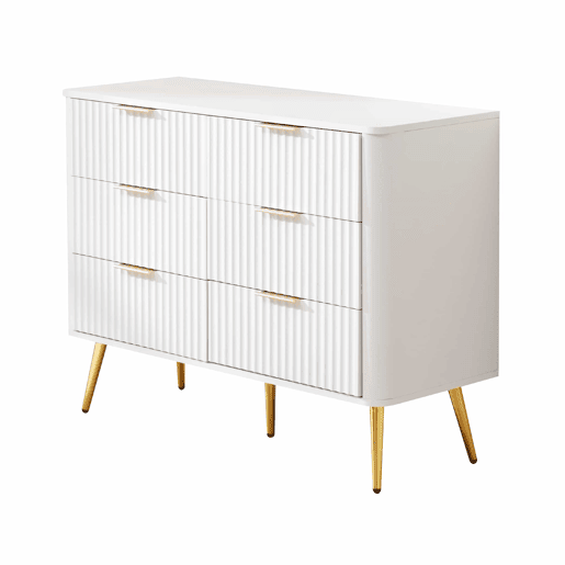 Cómoda de 6 gavetas - Moderna com puxadores de metal, corrediças com fecho suave, pés elevados de 20 cm, sistema anti-tombamento - Branca