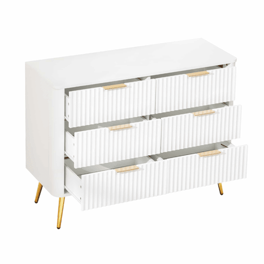 Cómoda de 6 gavetas - Moderna com puxadores de metal, corrediças com fecho suave, pés elevados de 20 cm, sistema anti-tombamento - Branca