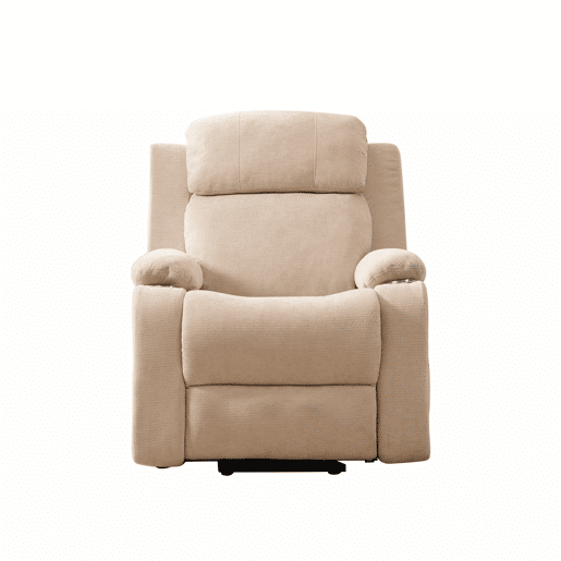 Poltrona relaxante elétrica com função de levantamento - Massagem, aquecimento, encosto e apoio para os pés reclináveis, bolsos laterais e porta-copos - Castanho-claro