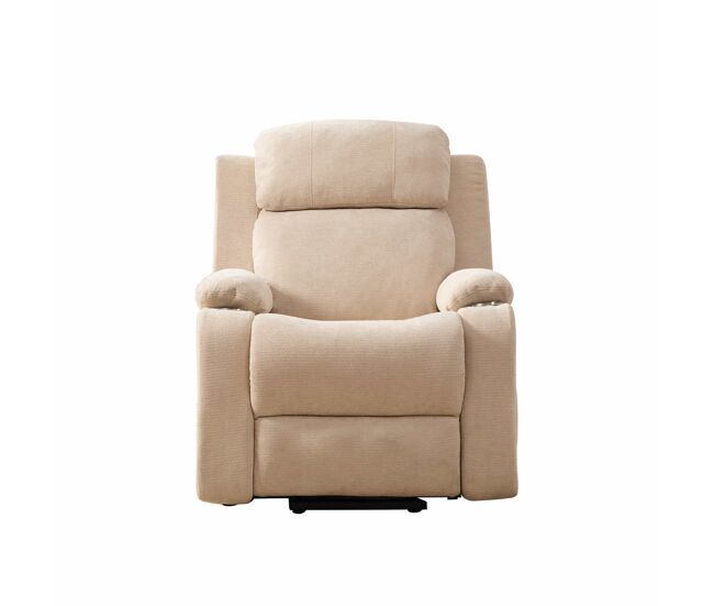 Sillón relax eléctrico con función levanta personas - masaje, calor, respaldo y reposapiés reclinables, bolsillos laterales y portavasos - caqui claro
