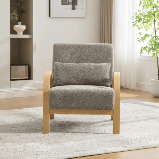 Poltrona lounge escandinava - Estofada em chenille macia e com estrutura de madeira resistente, ideal para a sala de estar e o quarto - Cinza