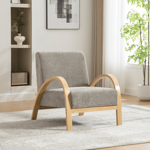 Poltrona lounge escandinava - Estofada em chenille macia e com estrutura de madeira resistente, ideal para a sala de estar e o quarto - Cinza