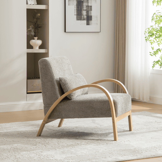 Poltrona lounge escandinava - Estofada em chenille macia e com estrutura de madeira resistente, ideal para a sala de estar e o quarto - Cinza