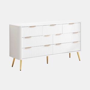 Cómoda de 7 gavetas - Modelo moderno com puxadores de metal e gavetas com fecho suave, pés elevados, sistema anti-tombamento - Branco