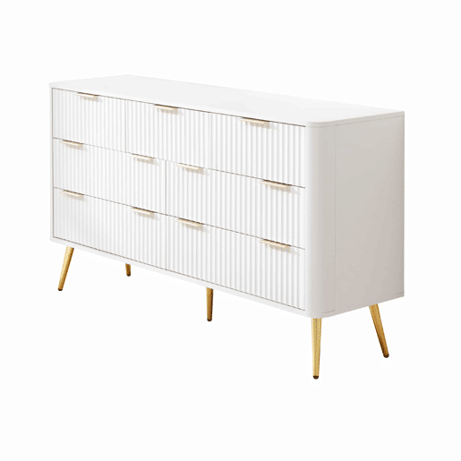 Cómoda de 7 gavetas - Modelo moderno com puxadores de metal e gavetas com fecho suave, pés elevados, sistema anti-tombamento - Branco Cómoda de 7 gavetas - Modelo moderno com puxadores de metal e gavetas com fecho suave, pés elevados, sistema anti-tombamento - Branco