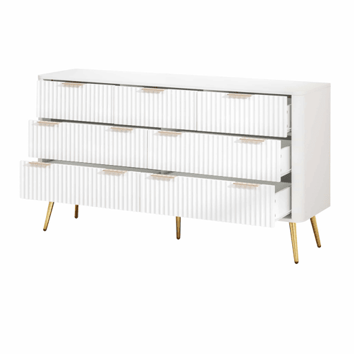 Cómoda de 7 gavetas - Modelo moderno com puxadores de metal e gavetas com fecho suave, pés elevados, sistema anti-tombamento - Branco Cómoda de 7 gavetas - Modelo moderno com puxadores de metal e gavetas com fecho suave, pés elevados, sistema anti-tombamento - Branco