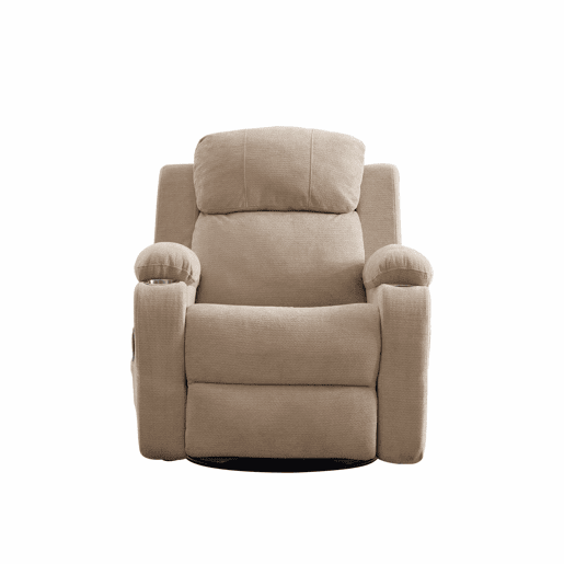 Poltrona relax elétrica giratória a 360° - função de massagem e aquecimento, encosto e apoio para os pés reclináveis, bolsos laterais e porta-copos - Castanho-claro