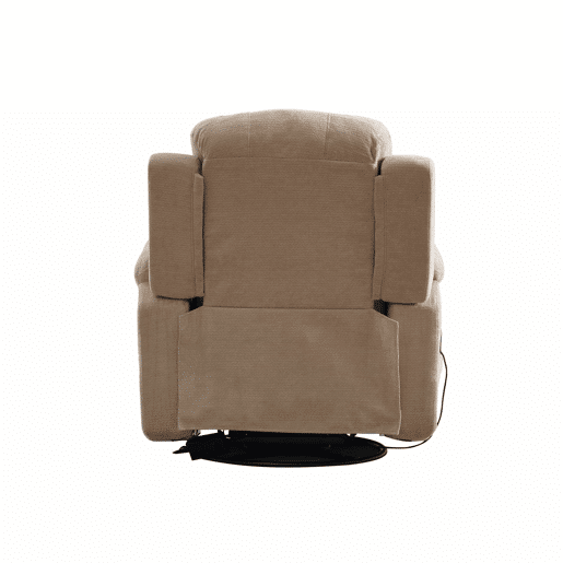 Poltrona relax elétrica giratória a 360° - função de massagem e aquecimento, encosto e apoio para os pés reclináveis, bolsos laterais e porta-copos - Castanho-claro