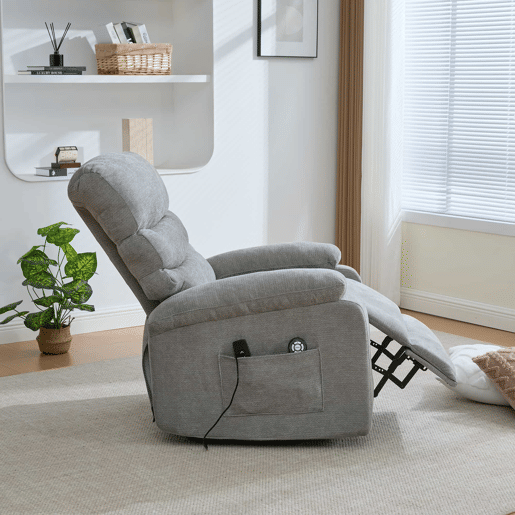 Poltrona relax elétrica multifuncional - elevação assistida, função de massagem e aquecimento, encosto e apoio para os pés elétricos ajustáveis, bolsos laterais de arrumação - cinzento