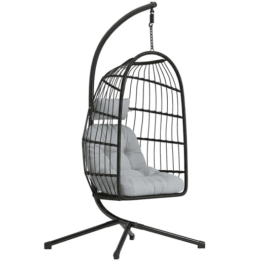 Outsunny Cadeira Suspensa Ovo com Suporte Baloiço Cadeira Suspensa com Cesto Dobrável de Vime Almofada Grossa Apoio de Cabeça Altura Ajustável Estrutura Metálica para Interior e Exterior Cinza Claro Outsunny Cadeira Suspensa Ovo com Suporte Baloiço Cadeira Suspensa com Cesto Dobrável de Vime Almofada Grossa Apoio de Cabeça Altura Ajustável Estrutura Metálica para Interior e Exterior Cinza Claro