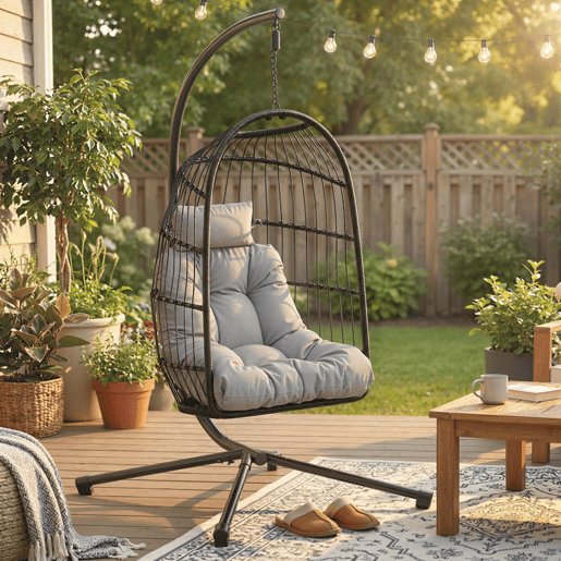 Outsunny Cadeira Suspensa Ovo com Suporte Baloiço Cadeira Suspensa com Cesto Dobrável de Vime Almofada Grossa Apoio de Cabeça Altura Ajustável Estrutura Metálica para Interior e Exterior Cinza Claro Outsunny Cadeira Suspensa Ovo com Suporte Baloiço Cadeira Suspensa com Cesto Dobrável de Vime Almofada Grossa Apoio de Cabeça Altura Ajustável Estrutura Metálica para Interior e Exterior Cinza Claro