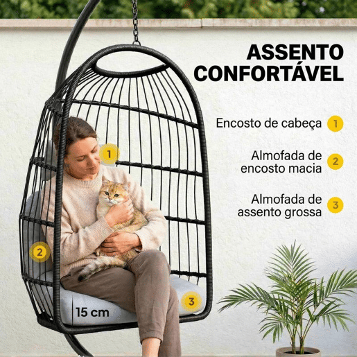 Outsunny Cadeira Suspensa Ovo com Suporte Baloiço Cadeira Suspensa com Cesto Dobrável de Vime Almofada Grossa Apoio de Cabeça Altura Ajustável Estrutura Metálica para Interior e Exterior Cinza Claro Outsunny Cadeira Suspensa Ovo com Suporte Baloiço Cadeira Suspensa com Cesto Dobrável de Vime Almofada Grossa Apoio de Cabeça Altura Ajustável Estrutura Metálica para Interior e Exterior Cinza Claro