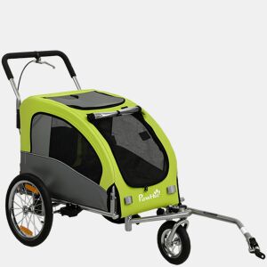 PawHut Reboque de Bicicleta para Cães 2 em 1 Carrinho para Cães de Porte Médio até 20 kg e Gatos Dobrável com Suspensão Pneus Grandes Janelas de Rede, Travão de Mão Refletores Bandeira, Verde