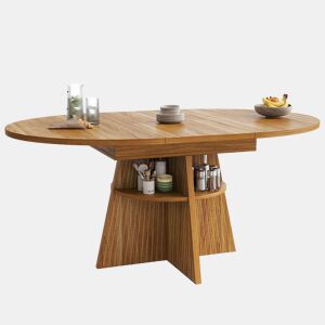 Mesa de jantar extensível - com compartimento de arrumação aberto nas pernas, mesa multifuncional compacta para espaços pequenos, tampo reforçado, cantos arredondados - Castanho escuro
