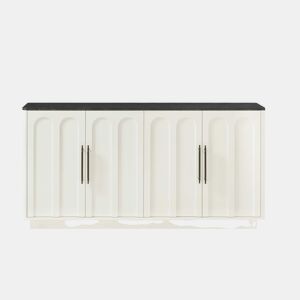 Aparador de 160 cm - frente arqueada, 4 portas, dobradiças com fecho suave, sistema anti-tombamento, armário de arrumação para sala de estar e sala de jantar - branco e preto