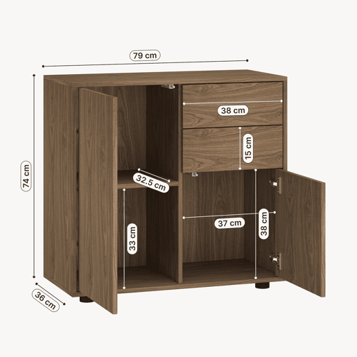 Cómoda Paarl com 2 gavetas e 2 portas 74x79x36cm Nogueira en.casa