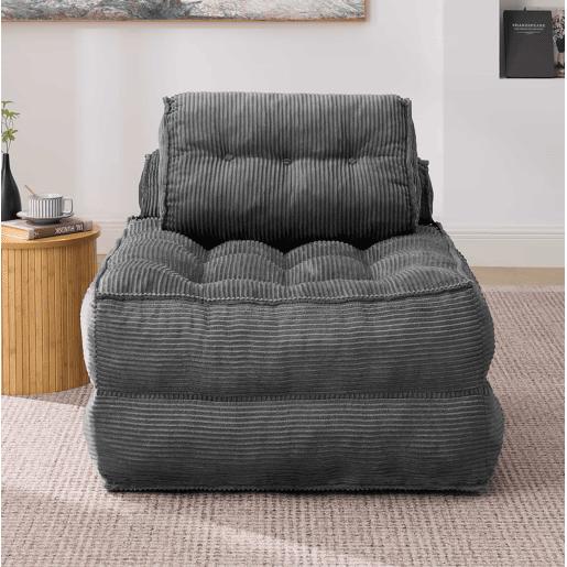 Poltrona dobrável 2 em 1 em veludo - sofá-cama com encosto ajustável, cama auxiliar e poltrona multifuncional para a sala de estar e o quarto - Cinza
