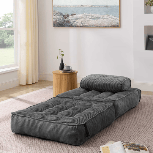 Poltrona dobrável 2 em 1 em veludo - sofá-cama com encosto ajustável, cama auxiliar e poltrona multifuncional para a sala de estar e o quarto - Cinza