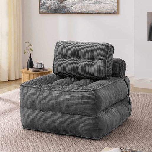 Poltrona dobrável 2 em 1 em veludo - sofá-cama com encosto ajustável, cama auxiliar e poltrona multifuncional para a sala de estar e o quarto - Cinza