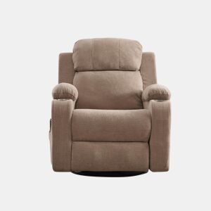 Poltrona relax elétrica giratória a 360° - função de massagem e aquecimento, encosto e apoio para os pés ajustáveis, bolsos laterais e porta-copos - Taupe