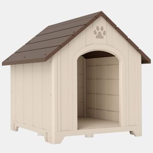 PawHut Casota de Exterior para Cães Grandes, Plástico Impermeável com 2 Janelas, Base Elevada, Estacas, Fácil Montagem, 88x79x89 cm, Bege