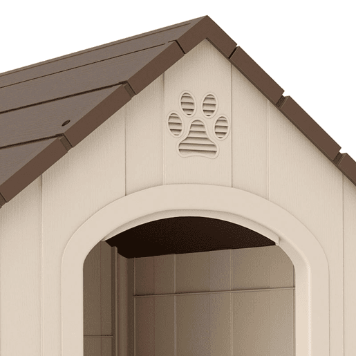 PawHut Casota de Exterior para Cães Grandes, Plástico Impermeável com 2 Janelas, Base Elevada, Estacas, Fácil Montagem, 88x79x89 cm, Bege