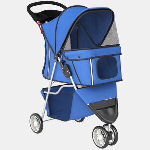 PawHut Carrinho para Cães Dobrável Carrinho de Passeio para Cães Pequenos com Cesto de Armazenamento Janelas de Malha Suporte para Copos e Rodas Carga 10 kg 77x44x102 cm Azul