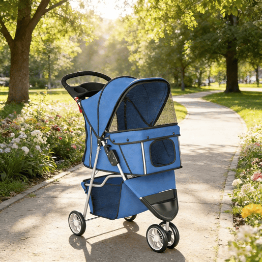 PawHut Carrinho para Cães Dobrável Carrinho de Passeio para Cães Pequenos com Cesto de Armazenamento Janelas de Malha Suporte para Copos e Rodas Carga 10 kg 77x44x102 cm Azul PawHut Carrinho para Cães Dobrável Carrinho de Passeio para Cães Pequenos com Cesto de Armazenamento Janelas de Malha Suporte para Copos e Rodas Carga 10 kg 77x44x102 cm Azul