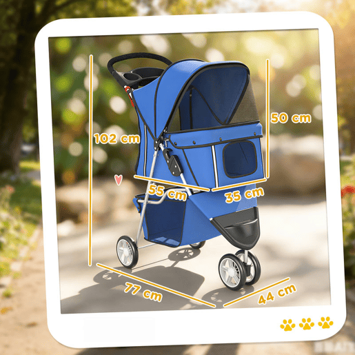PawHut Carrinho para Cães Dobrável Carrinho de Passeio para Cães Pequenos com Cesto de Armazenamento Janelas de Malha Suporte para Copos e Rodas Carga 10 kg 77x44x102 cm Azul PawHut Carrinho para Cães Dobrável Carrinho de Passeio para Cães Pequenos com Cesto de Armazenamento Janelas de Malha Suporte para Copos e Rodas Carga 10 kg 77x44x102 cm Azul
