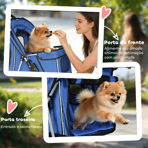 PawHut Carrinho para Cães Dobrável Carrinho de Passeio para Cães Pequenos com Cesto de Armazenamento Janelas de Malha Suporte para Copos e Rodas Carga 10 kg 77x44x102 cm Azul PawHut Carrinho para Cães Dobrável Carrinho de Passeio para Cães Pequenos com Cesto de Armazenamento Janelas de Malha Suporte para Copos e Rodas Carga 10 kg 77x44x102 cm Azul