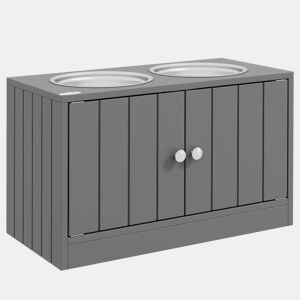 PawHut Comedouro Elevado para Cães Grandes com 2 Tigelas de 2000ml de Aço Inoxidável Comedouro para Cães com 2 Portas e Arrumação Oculta 60x30x35,5cm Cinzento