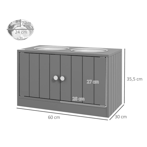PawHut Comedouro Elevado para Cães Grandes com 2 Tigelas de 2000ml de Aço Inoxidável Comedouro para Cães com 2 Portas e Arrumação Oculta 60x30x35,5cm Cinzento PawHut Comedouro Elevado para Cães Grandes com 2 Tigelas de 2000ml de Aço Inoxidável Comedouro para Cães com 2 Portas e Arrumação Oculta 60x30x35,5cm Cinzento