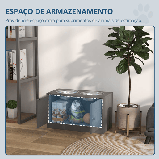 PawHut Comedouro Elevado para Cães Grandes com 2 Tigelas de 2000ml de Aço Inoxidável Comedouro para Cães com 2 Portas e Arrumação Oculta 60x30x35,5cm Cinzento PawHut Comedouro Elevado para Cães Grandes com 2 Tigelas de 2000ml de Aço Inoxidável Comedouro para Cães com 2 Portas e Arrumação Oculta 60x30x35,5cm Cinzento
