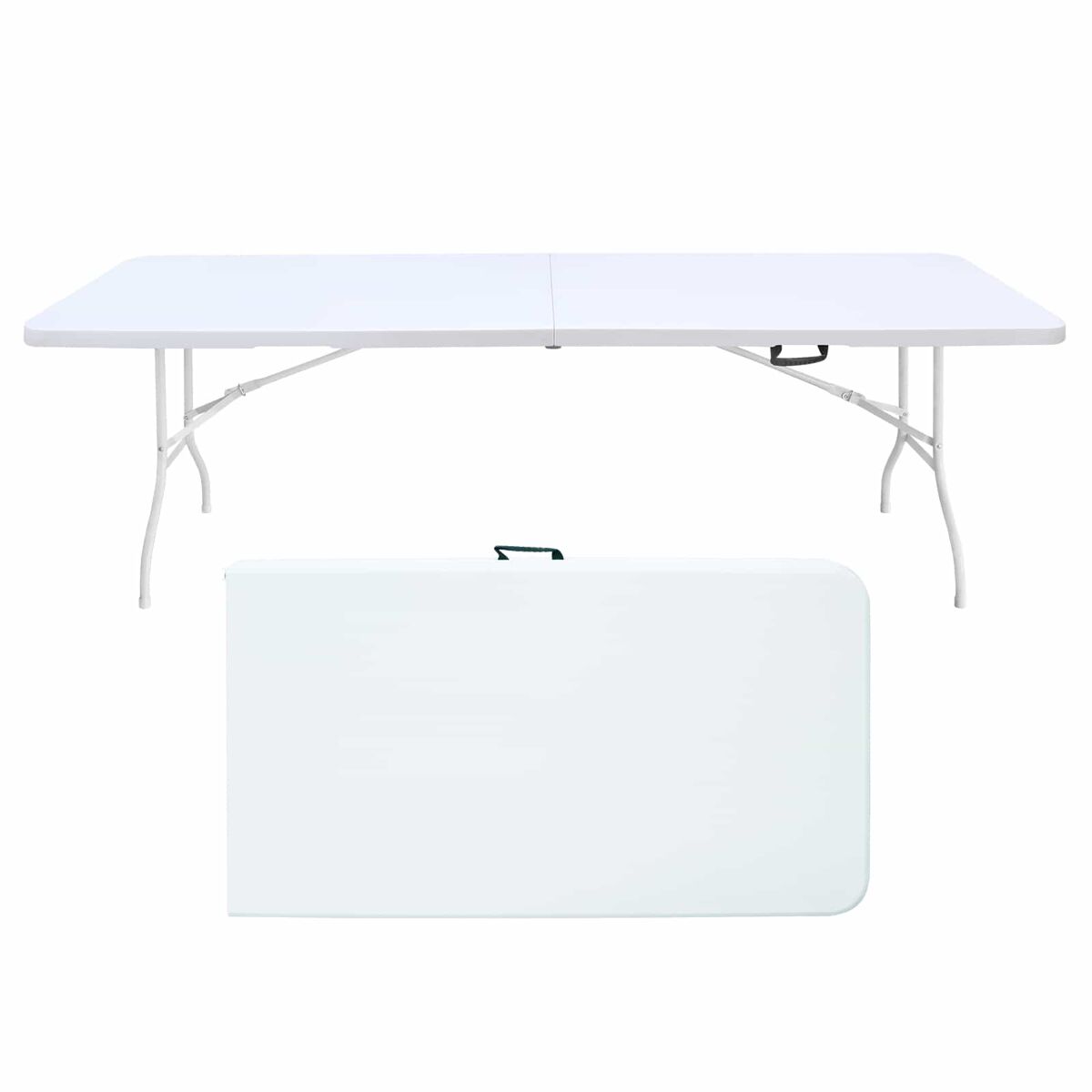 Mesa plegable portátil 244 cm - resistente, multiusos, con asa, para interior/exterior - blanca
