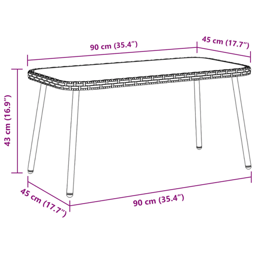 Mesa de Centro, Mesa baixa, Preto 90 x 45 x 43 cm vime PE