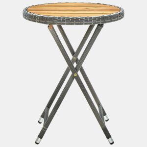 Mesa de Centro, Mesa baixa 60 cm vime PE e madeira de acácia maciça cinzento