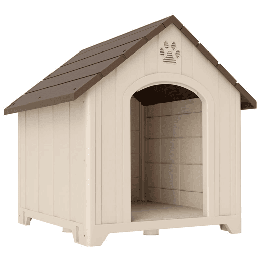 PawHut Casota para Cães Exterior, Casota Extragrande de Plástico Impermeável com 2 Janelas, Base Elevada e Estacas, Fácil Montagem, 102x94x103 cm, Bege