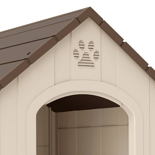 PawHut Casota para Cães Exterior, Casota Extragrande de Plástico Impermeável com 2 Janelas, Base Elevada e Estacas, Fácil Montagem, 102x94x103 cm, Bege
