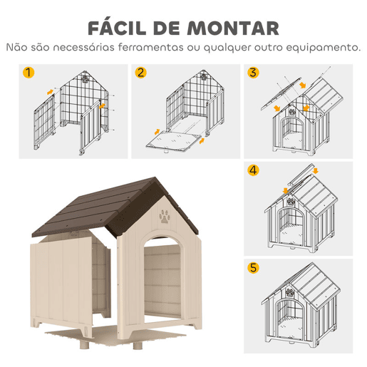 PawHut Casota para Cães Exterior, Casota Extragrande de Plástico Impermeável com 2 Janelas, Base Elevada e Estacas, Fácil Montagem, 102x94x103 cm, Bege