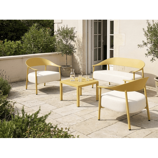 Sofá de jardim Céora em plástico e metal - 2 lugares - Amarelo