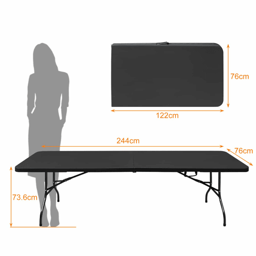Mesa dobrĂ¡vel de 244 cm - resistente, multifuncional, com pega - preta Mesa dobrĂ¡vel de 244 cm - resistente, multifuncional, com pega - preta