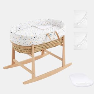 Moisés completo para bebê (roupa de algodão Zenith Granite + colchão perfurado + estrutura de balanço + brinde: 2 lençóis impermeáveis)
