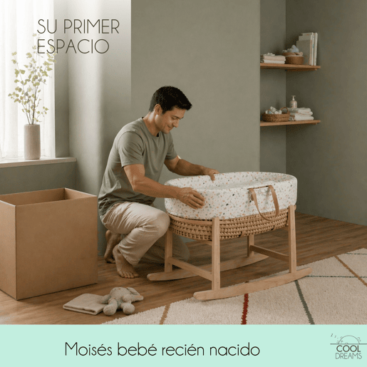 Moisés completo para bebê (roupa de algodão Zenith Granite + colchão perfurado + estrutura de balanço + brinde: 2 lençóis impermeáveis)