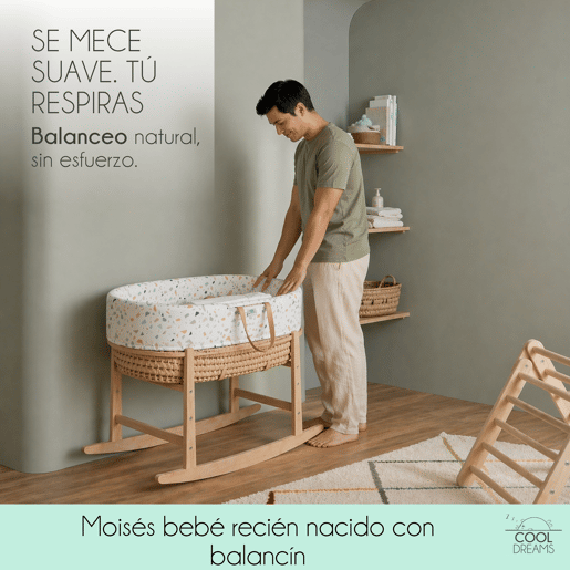 Moisés completo para bebê (roupa de algodão Zenith Granite + colchão perfurado + estrutura de balanço + brinde: 2 lençóis impermeáveis)