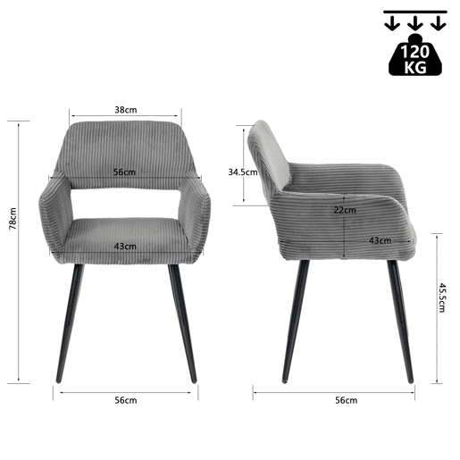 MEUBLES COSY Conjunto 1 Mesa Redonda MDF 80 cm e Conjunto de 2 Cadeiras em Pana, Coluna de Aço, Pés Madeira, Cantos Arredondados, Carvalho  Cinza