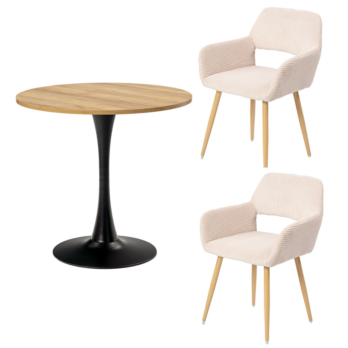 Conjunto Mesa Redonda MDF y 2 Sillas Pana, Cantos Redondeados 80x80