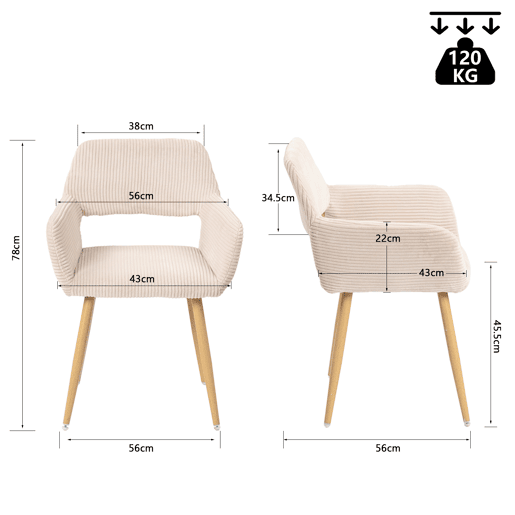 MEUBLES COSY Conjunto 1 Mesa Redonda MDF 80 cm e Conjunto de 2 Cadeiras em Pana, Coluna de Aço, Pés Madeira, Cantos Arredondados, Carvalho  Bege