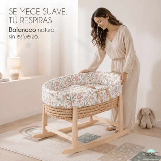 Moisés completo para bebê (roupa de algodão Safari Jungle + colchão perfurado + estrutura de balanço + brinde: 2 lençóis impermeáveis)